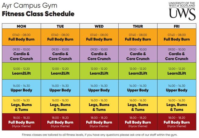 Ayr Gym class timetable